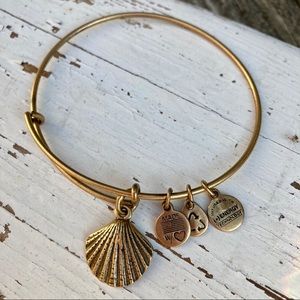 ALEX & ANI Gold Tone Sea Shell Vintage Bangle Bracelet